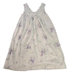 Women’s Floral Lace Trim Nightgown Sheer White Purple Slip Sleepwear